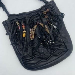 Unique Boho Chic Leather Black Crossbody Bag